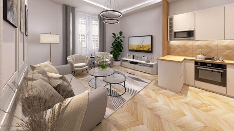 Eladó Lakás 1074 Budapest 7. kerület Felújított nappali+2 háló, 2 fürdő, berendezve, AIRBNB-vel!